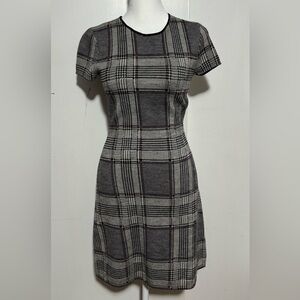 Theory Womens Gray Crew Neck Plaid Short-Sleeve Merino Wool Mini Dress...Size P